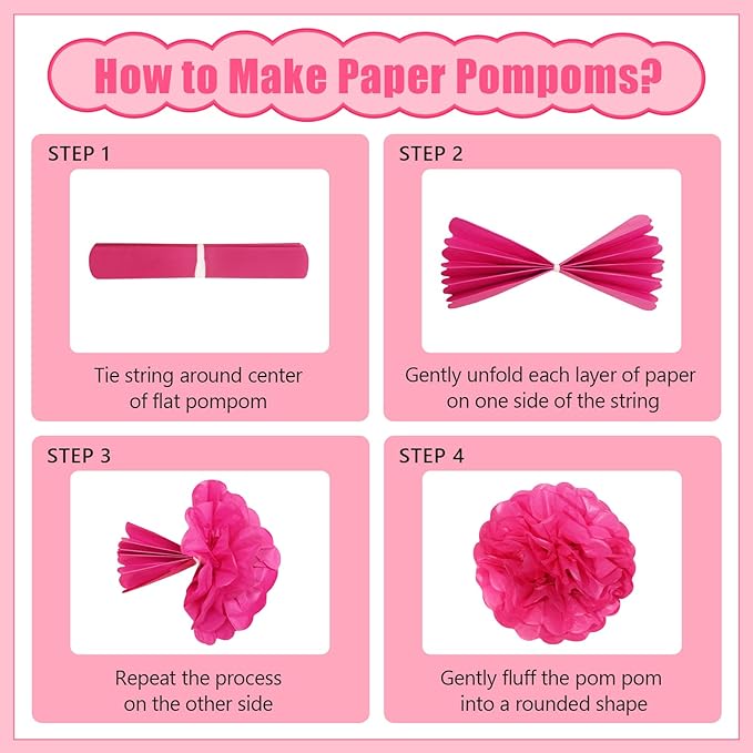 19 Pcs Pink Party Decorations, Light-Hot Pink Hanging Paper Lanterns, Paper Flowers Fans, Tissue Pom Poms, Floral Backdrop Wall Decor for Birthday Baby Showers Bridal Wedding Valentines Classroom