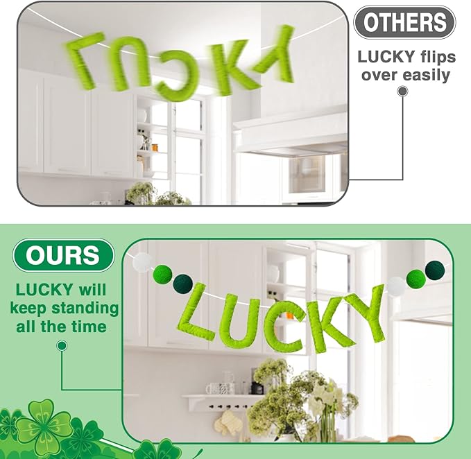 3 Pack Felt St. Patrick's Day Decorations Garland - 6.6 FT Lucky Pom Pom Shamrock Garlands, Green Irish Themed Party Favors for St. Patrick's Day Mantle Home Supplies Decorations