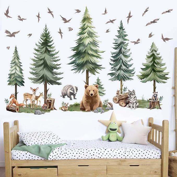 Woodland Animal Wall Decals for Baby: Removable Peel and Stick Vinyl Wall Stickers for Nursery Room Kids Bedroom