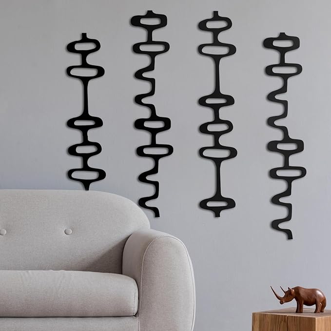 Wenqik 8 Pack Mid Century Modern Wall Decor Wood Midcentury Vintage Retro 3D Large Art Wall Sculpture Elegance Abstract Geometric Panels for Interior Living Room Home Office Bedroom(Black)