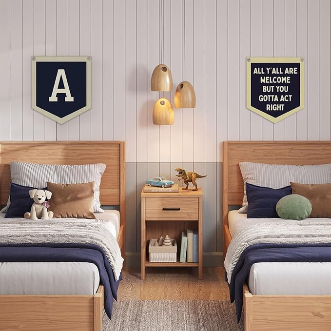 Lacama Vintage Name Pennant Flag Banner for Nursery Toddler Bedroom Playroom Kidsroom，Personalized Baby Gifts，Toddler Boys Room Decor, Nursery Wall art, Baby Boy Christmas Gifts，Initial Monogram M 12x14 in