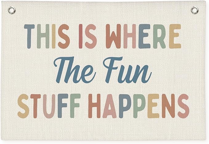 Playroom Decor, Kids Playtime Wall Decor, This is Where All The Fun Stuff Happens Banner Wall Hanging Flag Decor for Toddler Boys Girls Room Nursery 20x30