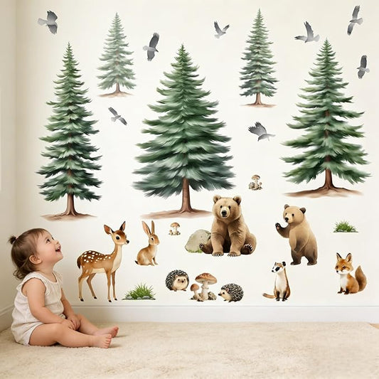 Woodland Animal Wall Decals for Baby: Forest Theme Removable Vinyl Wall Decals Nursery Kids Room Toddler Kids Ages 0-12 Years