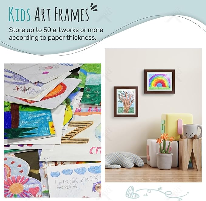Golden State Art, 9x12 Kids Art Frames, Front-Opening Picture Frame Great for Kids Drawings, Artworks, Children Art Projects, Schoolwork, Home or Office (Walnut, Set of 4)