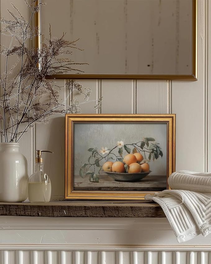 InSimSea Gold Framed Canvas Prints Wall Art, Vintage Kitchen Decor, Classical Oranges Still Life Paintings Farmhouse Wall Decor Aesthetic, Rustic Pictures for Bedroom Living Room Shelf, 12x16inch