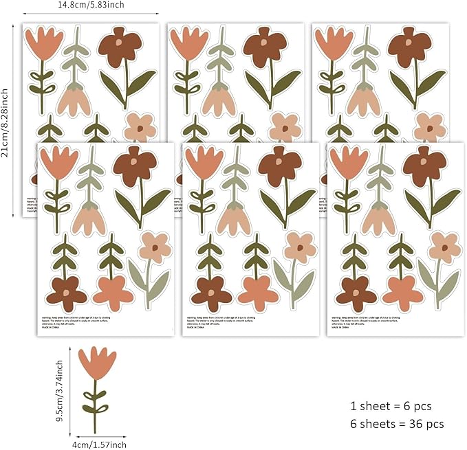 QUCHENG Boho Wall Stickers Girls Bedroom Removable Wall Decals Nursery Kids Room Decor Vinyl Murals DIY Cute Decorations 6 Sheets