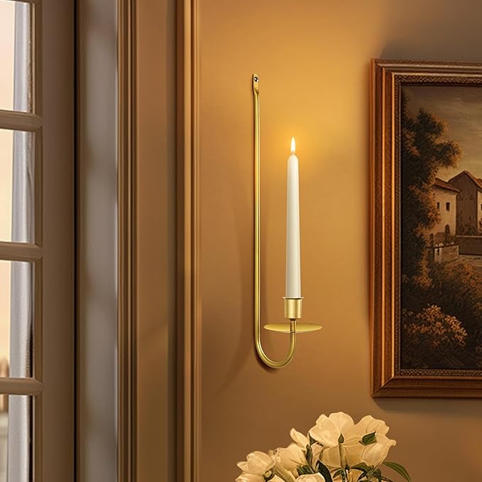 Gold Candle Sconces Set of 4, Taper & Pillar Wall Candle Holder, Gold Wall Decor, for Entryway, Fireplace, Stair Corner