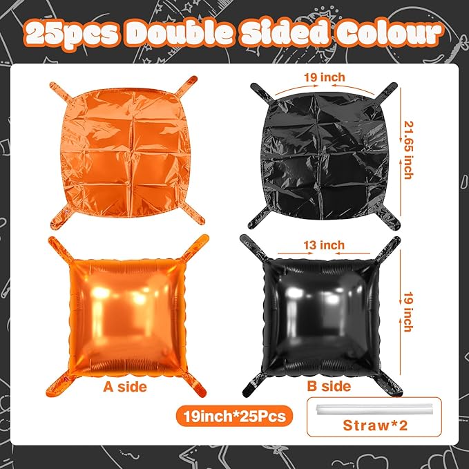 NISOCY 25PCS Halloween Black Orange Square Foil Balloons Wall Backdrop Double Sided Black Orange Balloons Arch Kit for Birthday Graduation Baby Shower Anniversary Party Decorations