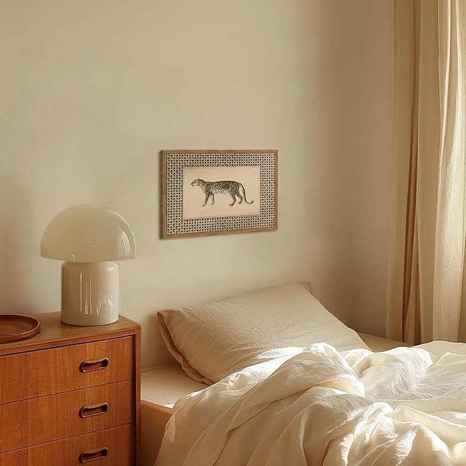 Vintage Leopard Wall Art Cheetah Safari Wall Decor Paintings, Wildlife Animal Poster Canvas Prints Aesthetic for Living Room Bedroom 12x16 inch Wood Framed