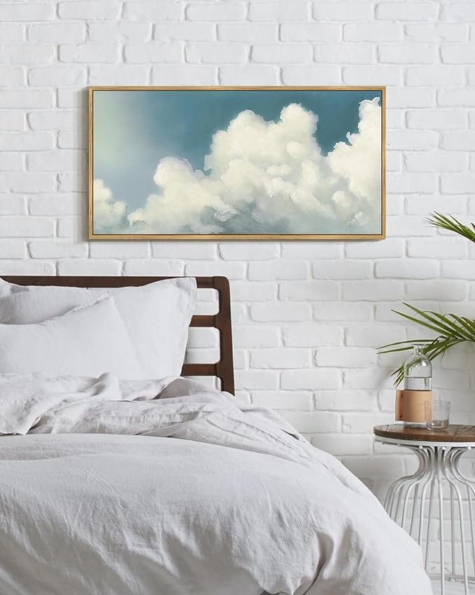 SHENIFY Vintage Framed Wall Art Cloud in Sky Landscape Scenery Rustic Home Decor Retro Decorations for Farmhouse Hallway Bedroom Ready to Hang Wall Artwork - 8x16in Natural Framed