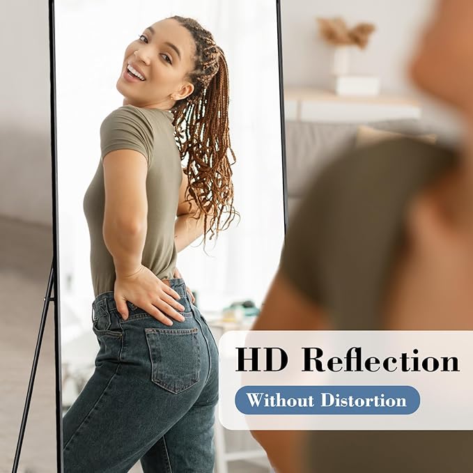 DUMOS Full Length Mirror with Stand, 68"x26" Floor Mirror with Aluminum Alloy Frame for Bedroom, Standing Full Body Mirror with Shatter-proorf Nano Glass for Wall, Living Room, Cloakroom, Black