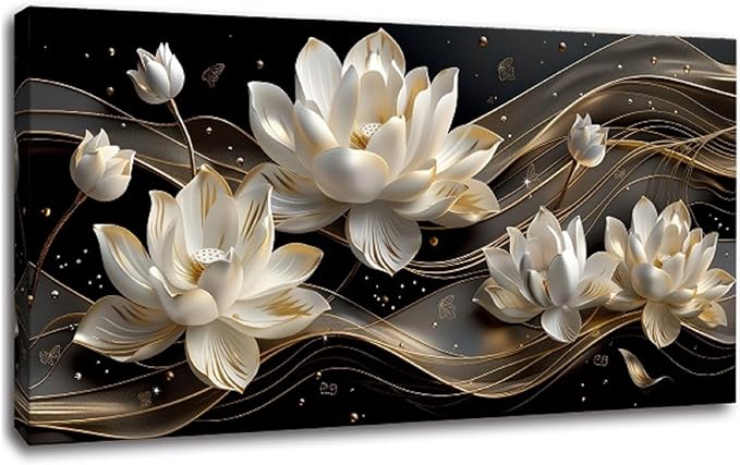 Bamdeya Large Picture Bedroom Wall Decor Abstract Canvas Poster Prints Browm White Flower Wall Art Petals Modern Framed Art Office Artwork for Walls Living Room Decor Kitchen Home Decorations
