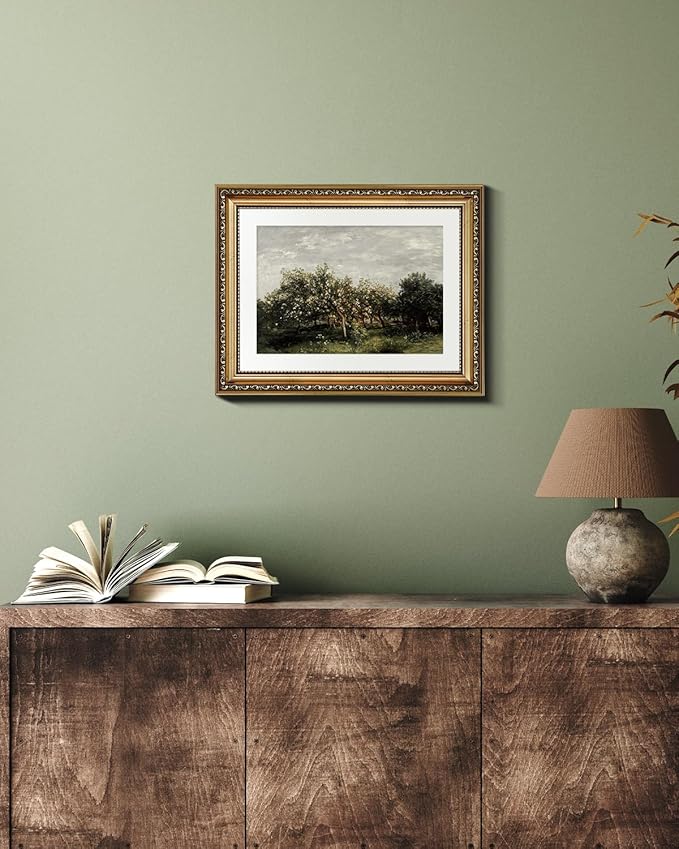VIYYIEA Gold Framed Impressionist Landscape Orchard Wall Art, Elegant Nature Scene for Living Room Decor | Zero-Glare No Glass Design, Lightweight Canvas Painting | 11x14 Inch