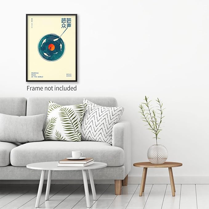 Podafu Japanese Wall Art - Retro Music Poster - Modern Ukiyo-e Decor for Bedroom & Living Room - Unframed Canvas Print 24x16in