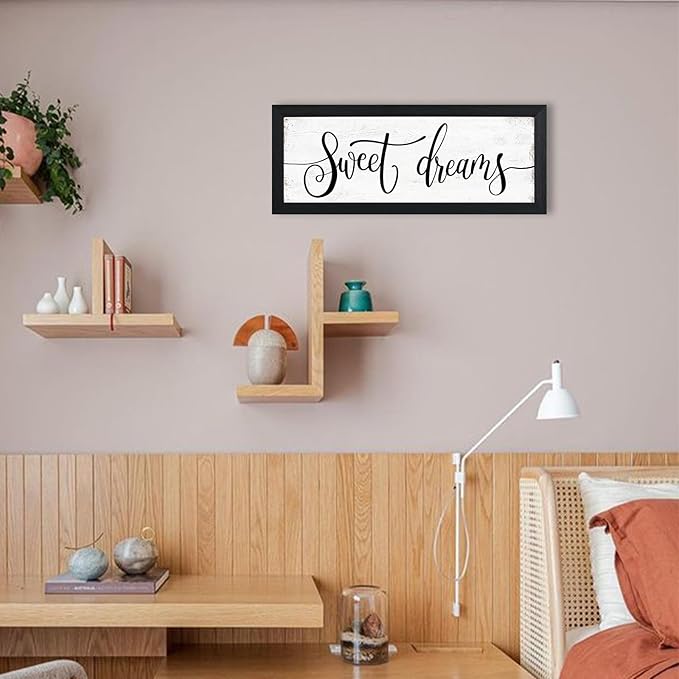 YPY Sweet Dreams Wall Decor Sign: Bedroom Wall Art Above Bed Farmhouse Sign Decorations for Master Guest Room Dormitory Black Frame Hanging