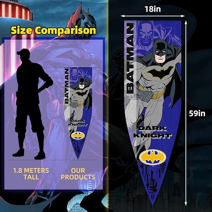 BATMAN Party Decorations, 18"x59" Superhero Banner Flag Backdrop Decor, Hero Themed Pennant for Room Birthday Party Wall Decorations