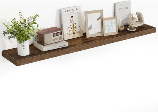55 Inch Floating Shelves, 55"x9.25"x1.5" Inch Deep Floating Shelves for Wall, Wooden Shelves for Bathroom, Bedroom, Living Room, Brown