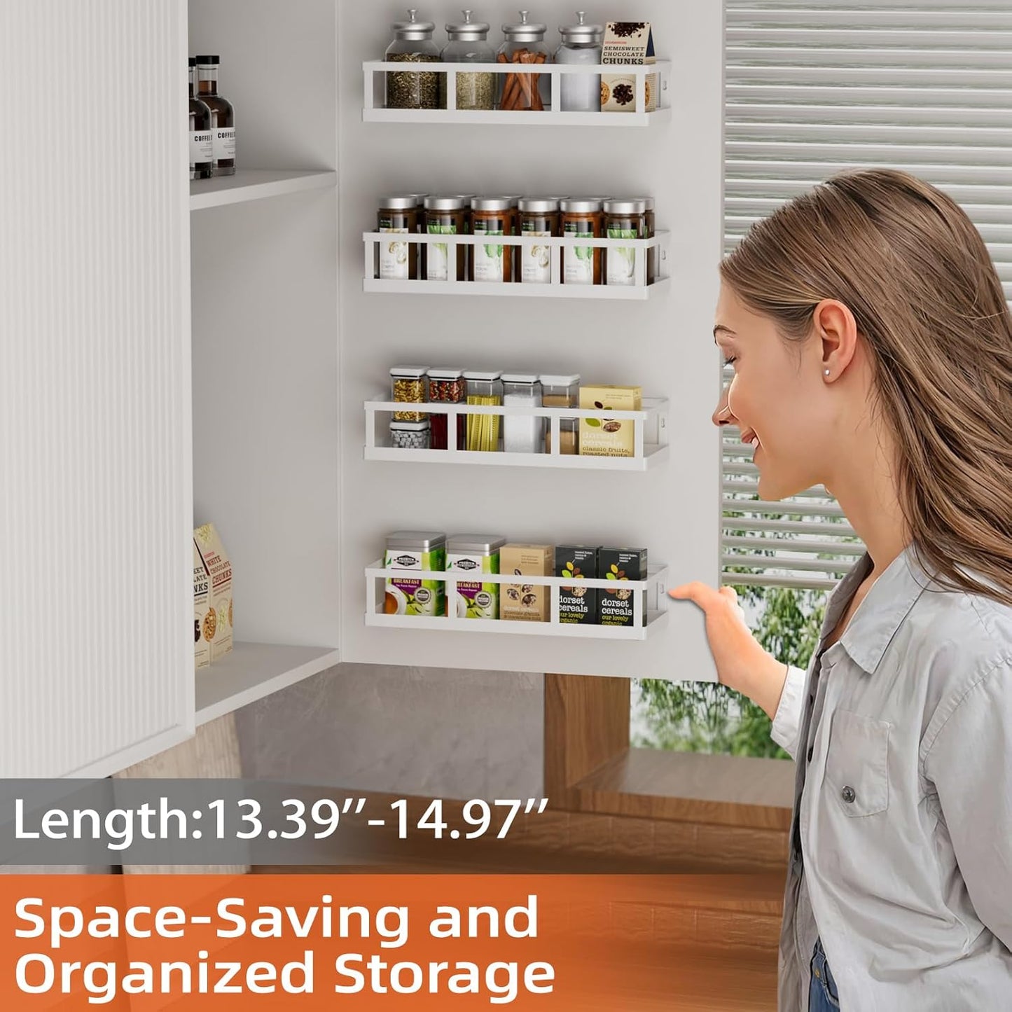 Over The Door Pantry Organizer, 8 Pack Spice Rack Wall Mounted & Hanging Storage Baskets Organizer Wall Mount, Large Capacity Metal Spice Shelf for Kitchen Cabinet, Bathroom, Shower, Home Decor