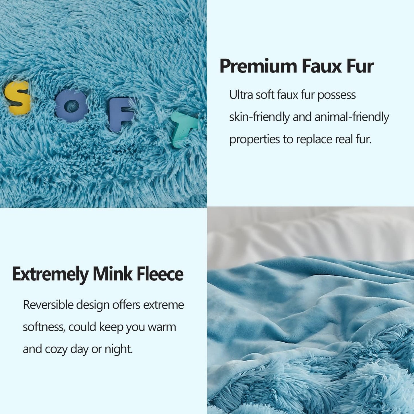 GONAAP Fuzzy Faux Fur Throw Blanket Sky Blue Super Soft Cozy Plush Fuzzy Shaggy Blanket for Couch Sofa Bed (Sky Blue, Throw(50"x60"))