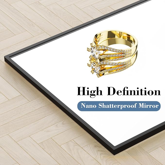 DUMOS Full Length Mirror with Stand 58"x19" Floor Standing Aluminum Frame for Bedroom Body Hanging Leaning Modern Simple Home Decor Shatter-proorf Nano Glass Wall Living Room Cloakroom, Black
