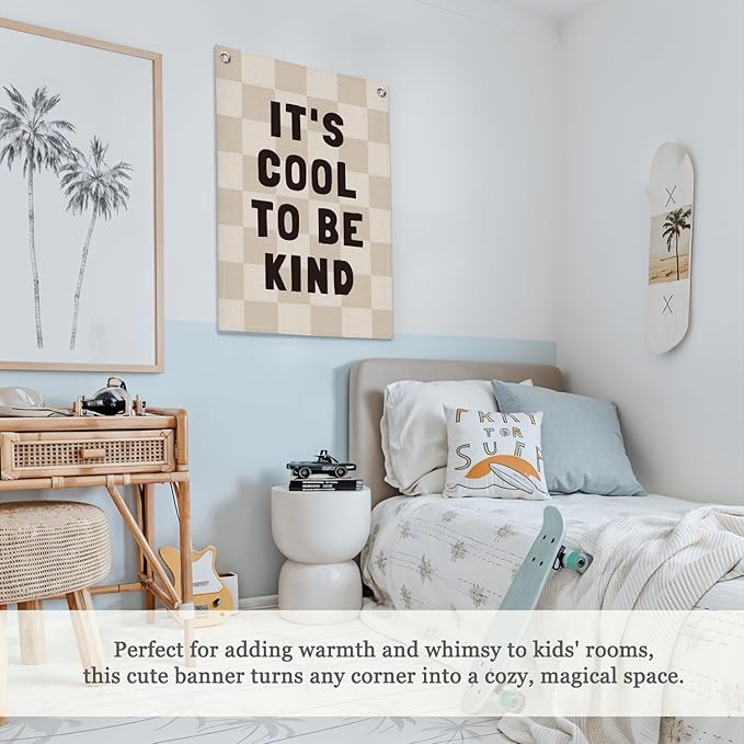 Kids Room Decor Linen Canvas Banner, It's Cool to Be Kind,Baby Nursery Decor Wall Hanging Flag for Bedroom Playroom Classroom Kids Rroom 18x25 Inch