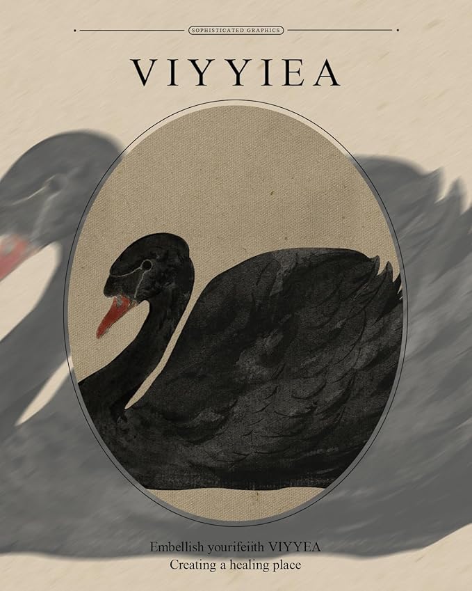 VIYYIEA Gold Framed Black Swan Vintage Canvas Wall Art, Elegant Wildlife Decor for Living Room or Office | Lightweight No Glass Design, Zero-Glare Textured Finish | 8x10 Inch