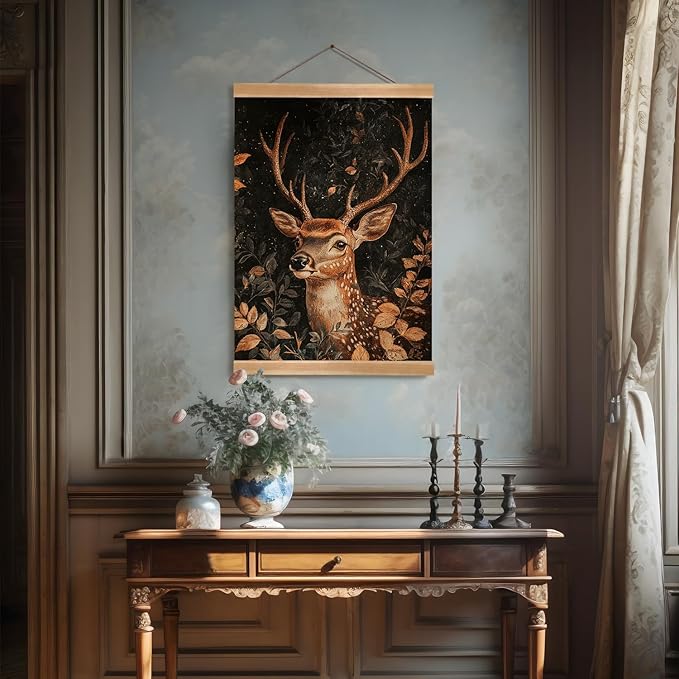 ZTGDA Vintage Deer Poster – William Morris Inspired Buck Wall Art, Gothic Animal Canvas Painting, Mid-Century & Dark Academia Decor for Office or Home, Best Father Day Gift (Deer-02)