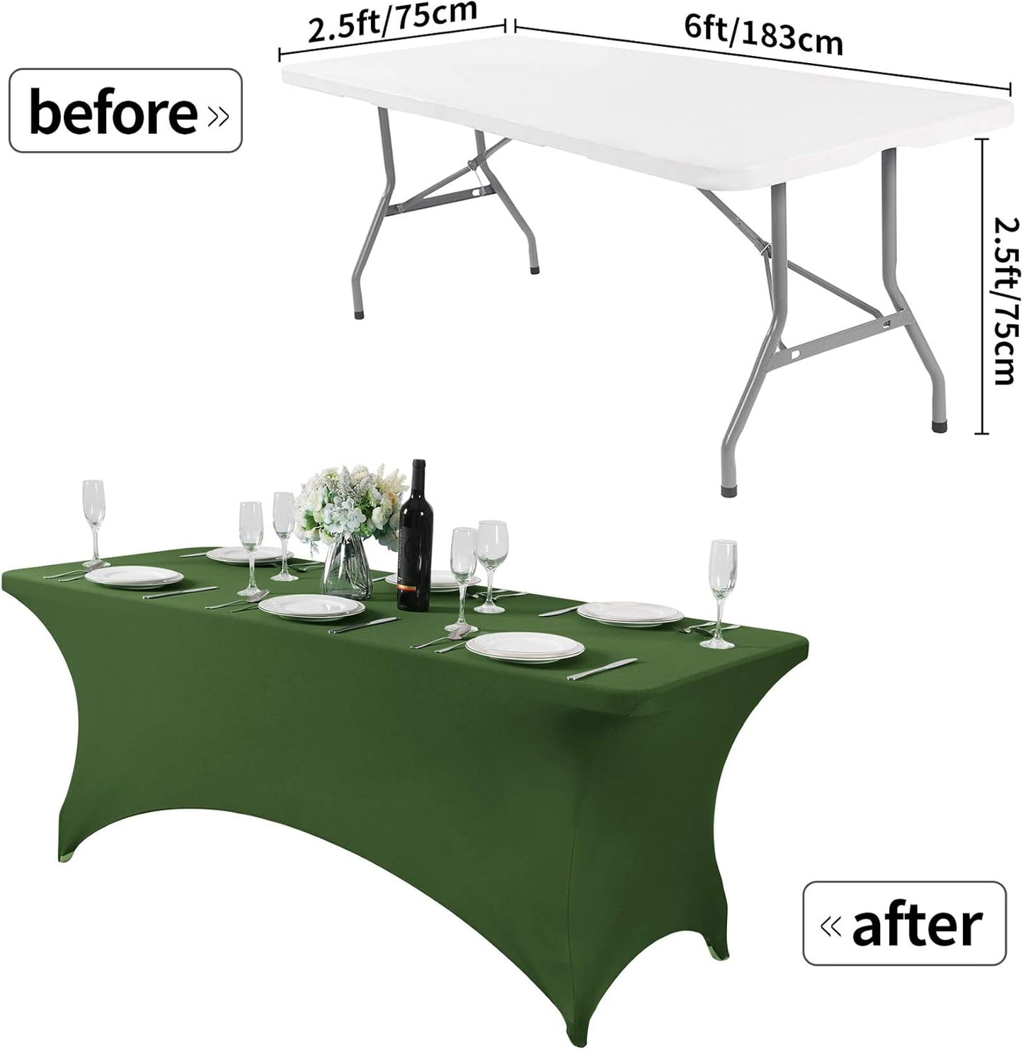 2Pack Spandex Table Cover for 6Ft or 4fT or 8ft Table Universal Fitted Stretch Tablecloth for Party, Banquet, Wedding and Events-Willow