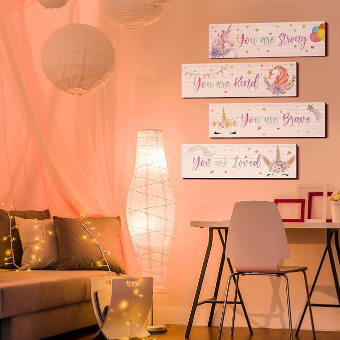 Yulejo Unicorn Wall Decor Girls Rainbow Wall Art Unicorn Room Decor Rainbow Motivational Inspirational Room Bedroom Decorations for Christmas Girls Kids Bedroom Nursery Decorations Gift (Cute Style)