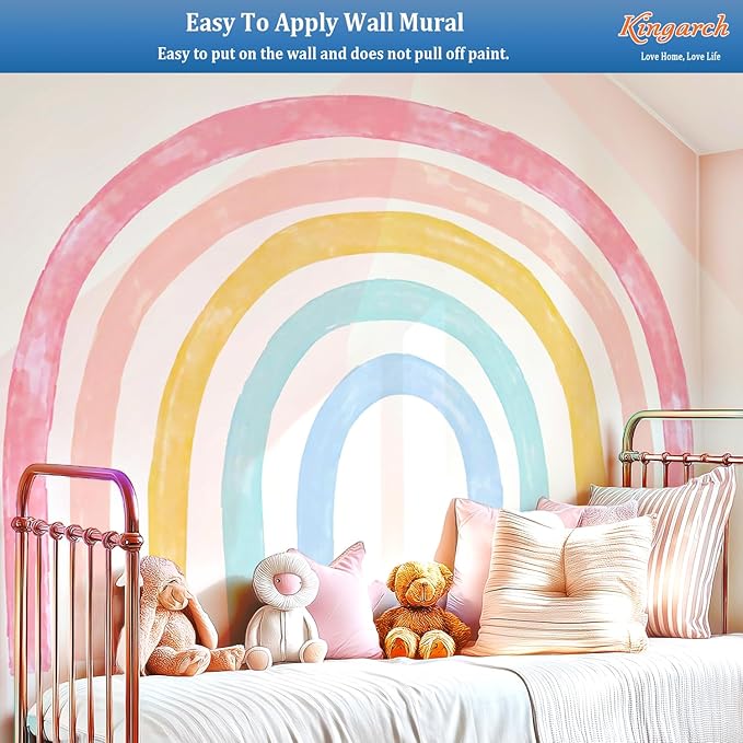 Large Watercolor Rainbow Wall Decals, Colorful Peel and Stick Fabric Nursery Wall Decor, Removable Home Room Wall Decor Murals Stickers for Kids Girls Toddler Bedroom Living Room Playroom