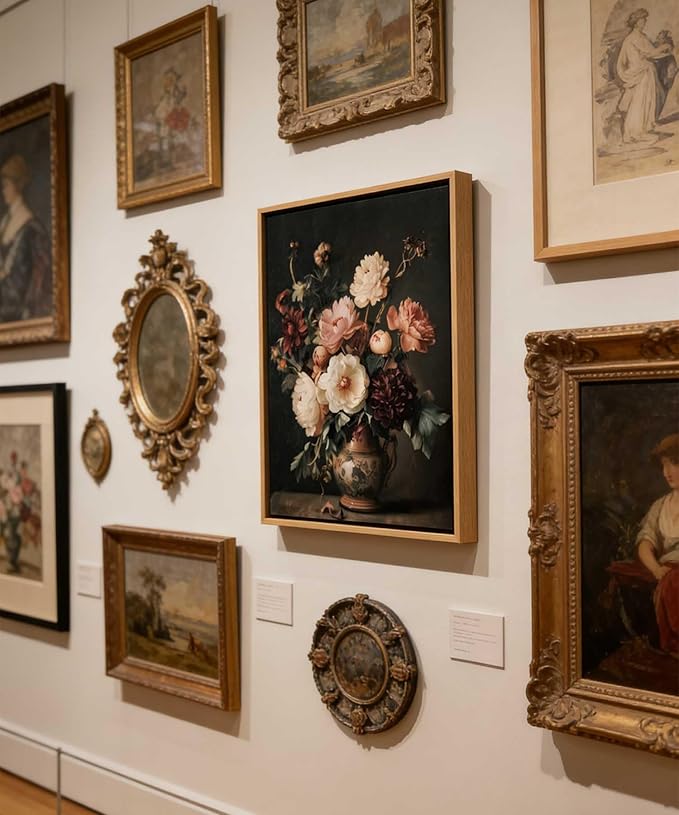 Framed Vintage Dark Floral Wall Art Moody Flower Picture Wall Decor Retro Antique Still Life Painting Print Artwork for Bedroom Bathroom Home Decoration 8x10in
