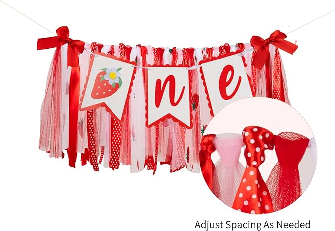 Strawberry "Sweet One" High Chair Banner - First Birthday Decorations for Girls, Berry-Themed High Chair Garland, 1st Birthday Photo Backdrop Prop for Baby Girl Party