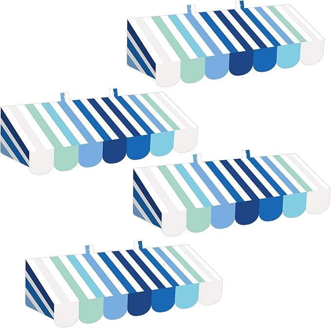 Tallew 4 Pcs 3D Circus Awning Wall Decoration Carnival Awning for Halloween Carnival Theme Party Classroom Decorations(Blue and White)