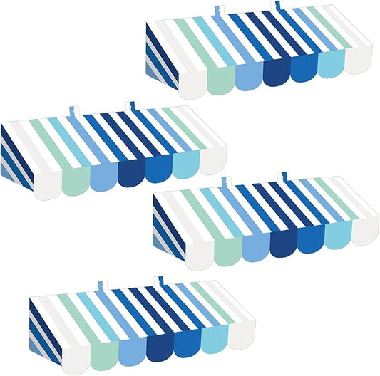 Tallew 4 Pcs 3D Circus Awning Wall Decoration Carnival Awning for Halloween Carnival Theme Party Classroom Decorations(Blue and White)