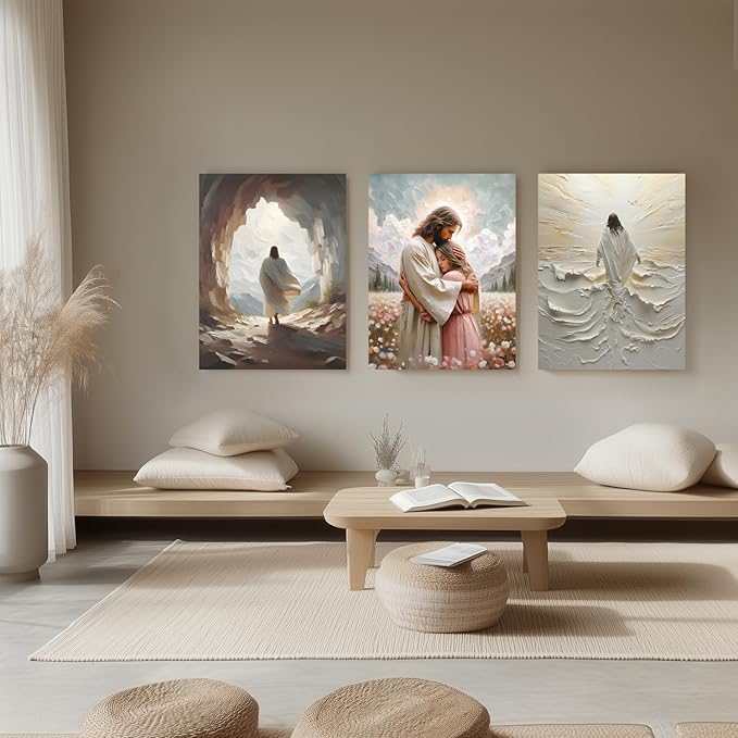 HLXRAE Framed Jesus Wall Art, Jesus Resurrection Leaves the Tomb Canvas Painting, Minimalist Christian Empty Tomb Poster Print, Christian Wall Decor for Church Prayer Room Hospitals Home 16"x24"
