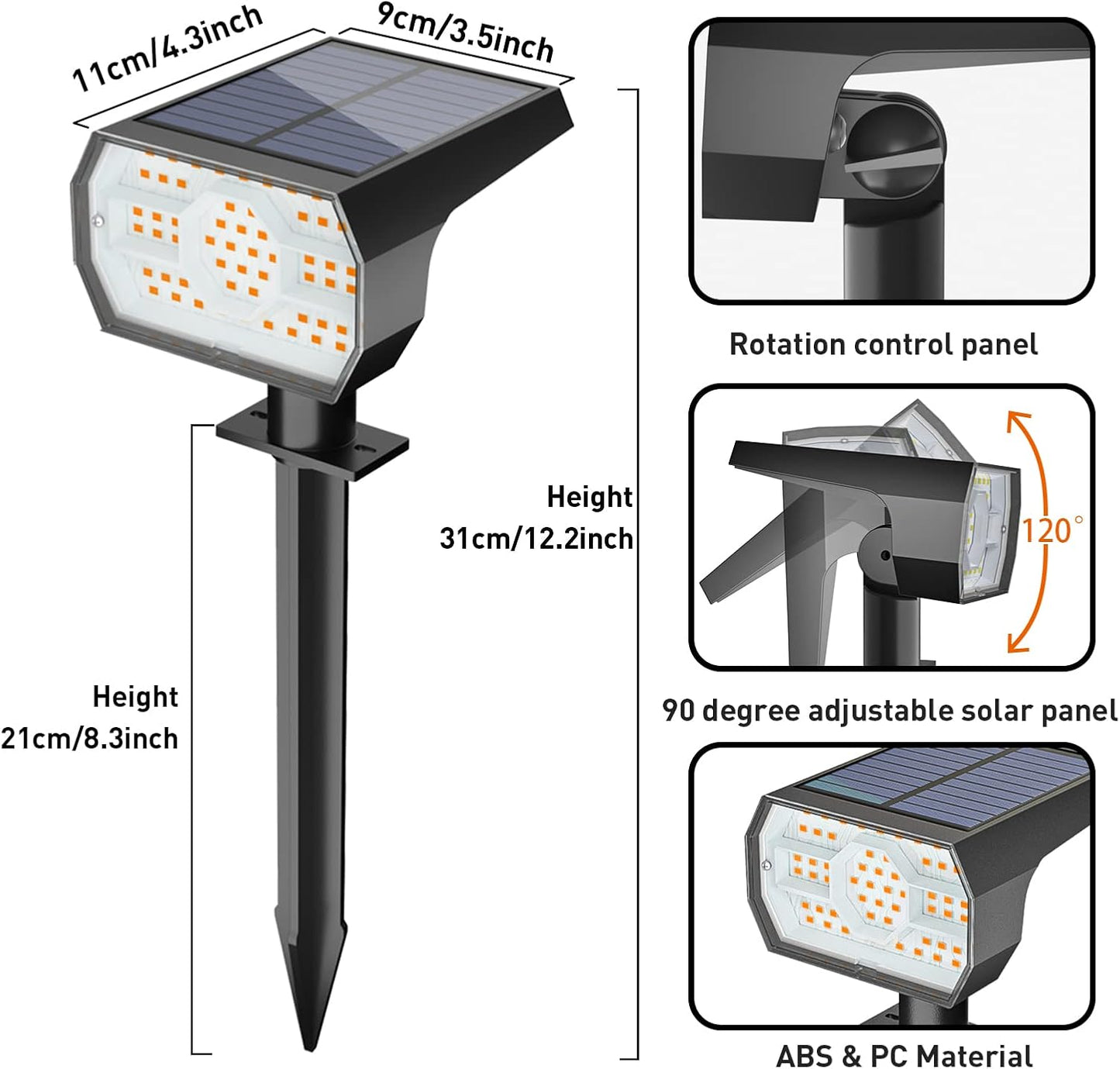 NYMPHY Solar Lights Outdoor Waterproof IP68, 56 LED 3 Lighting Modes Solar Powered Garden Yard Spot Solar Lights for Christmas Outside Landscape- 6 Pack (Warm White)