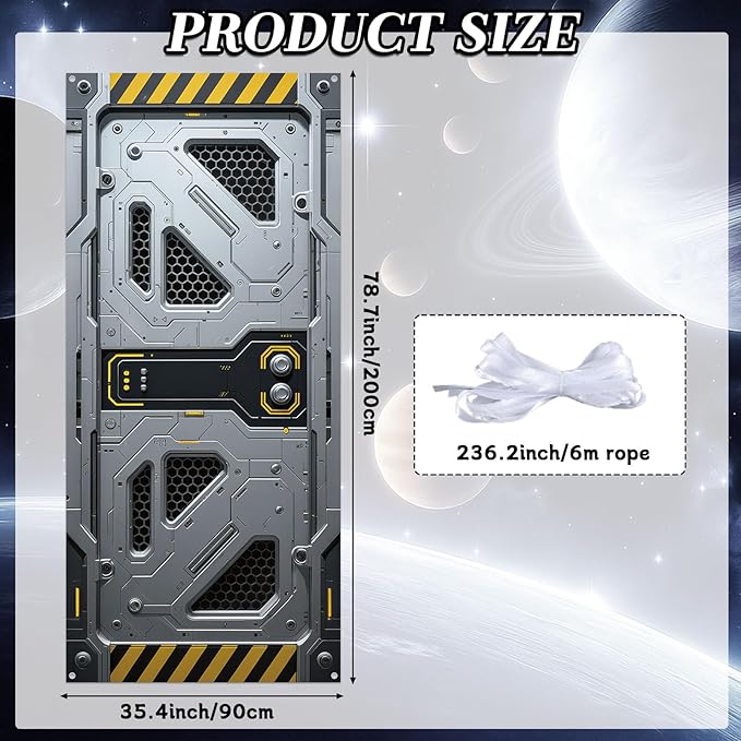 Outer Space Door Cover Galaxy Alien Theme Door Decoration Spaceship Indoor Backdrop Space Party Supplies Decor Space Station Studio Photo booth Props Spaceship Hatch Wall Decor for Boys Bedroom