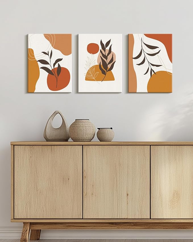 Drsoum Bohemian Plant Wall Art Framed Farmhouse Boho Wall Decor Abstract Geometry Lines Prints Ready to Hang 12x16in Framed