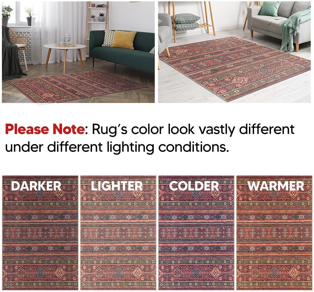 Keen Home Design 9x12 Rug - Machine Washable Area Rug with Non-Slip Backing, Ideal for Living Room, Dining Room, Bedroom - Vintage, Easy Clean, Durable, Low Pile Rug - (9' x 12')