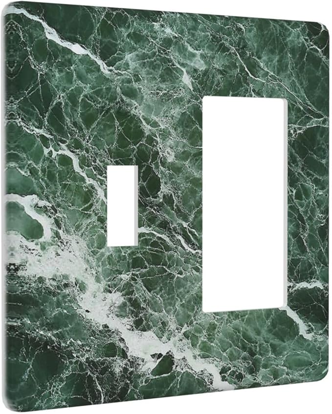 Outlet Covers Forest Marble Dark Green With White Vein 1 Toggle 1 Rocker Combination Decorative Wall Plate Electrical Switch Plates Light Switch Cover Plate For Bathroom Kitchen Decor