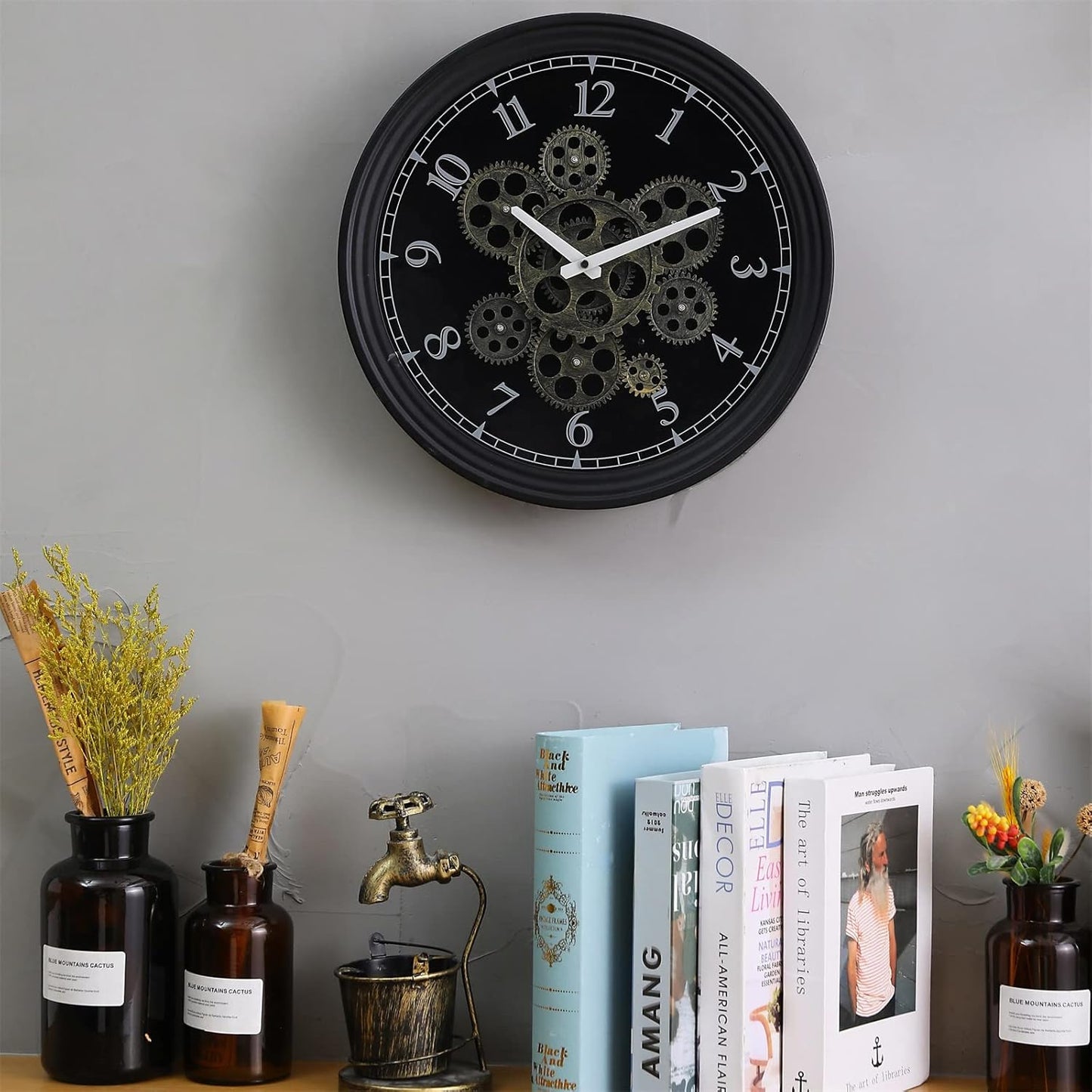 CLXEAST 15 Inch Real Moving Gear Wall Clock, Vintage Industrial Steampunk Metal Wall Clocks for Living Room Decor,Kitchen, Home Office,House Warming Gifts New Home