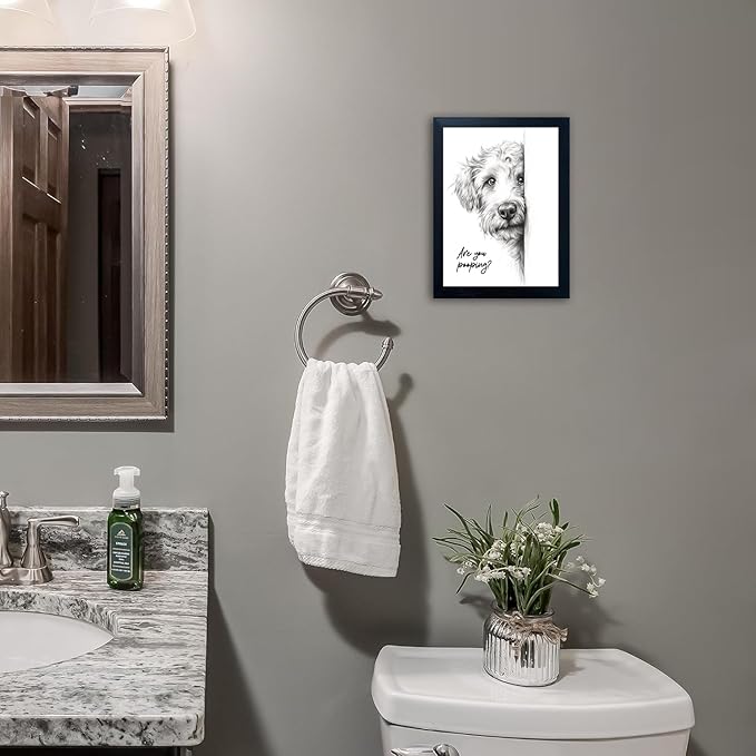 Gongyuanyihao Arts Funny Dog Bathroom Wall Art with Black Frame, Are You Pooping Sign for Farmhouse Restroom Decor, Rustic Humorous Canvas Print Painting Ready to Hang 11"x14"