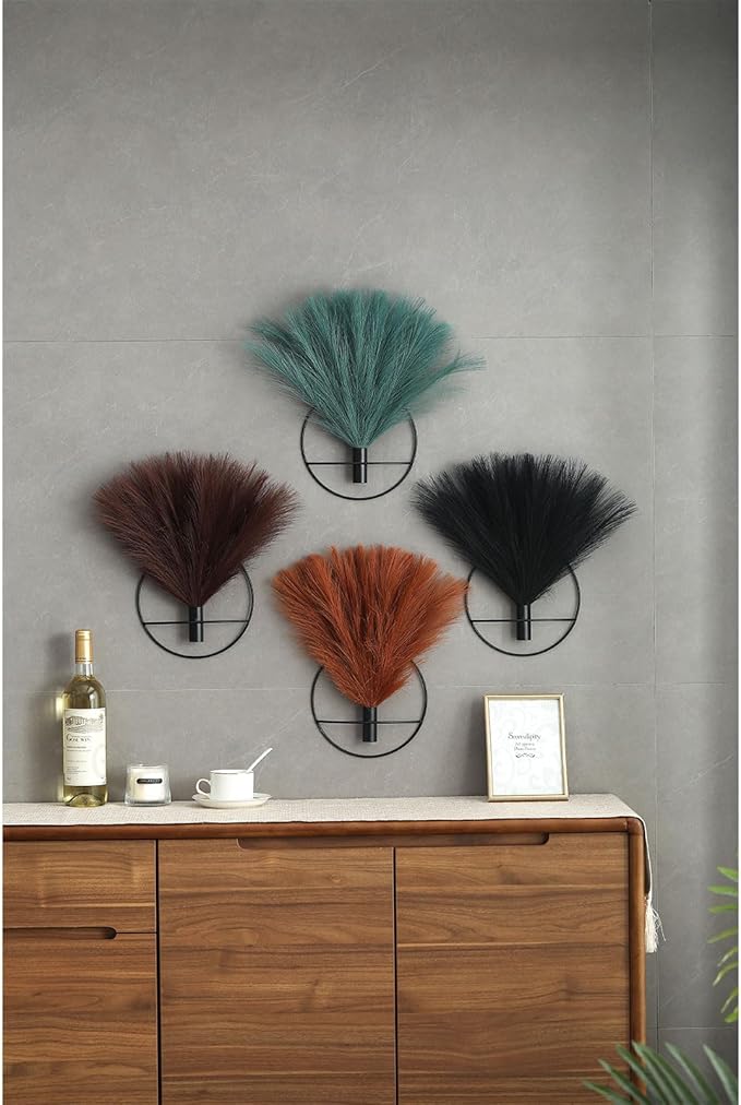 Pretty Jolly Boho Wall Decor - Mounted Metal Hanging Artificial Pampas Display for Living Room, Bedroom, Bathroom, Dining Room - Plant Art 2 Pack