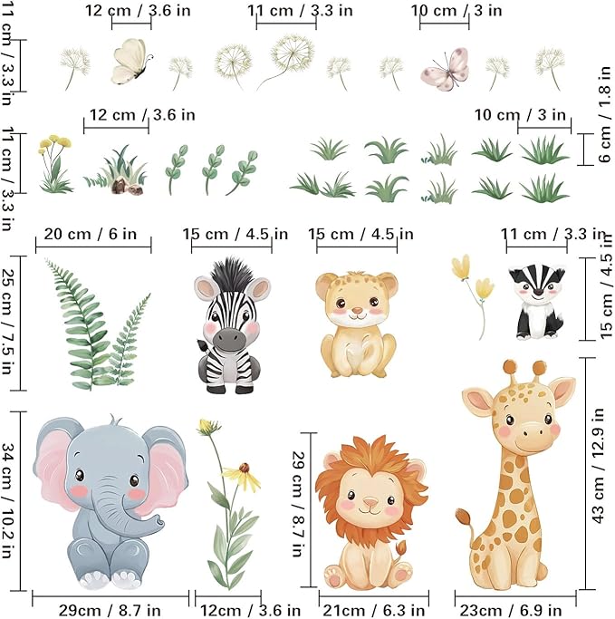 Cartoon Wall Stickers Jungle Animals Wall Decals for Kids Bedroom Nursery & Play Room Baby Room Decor