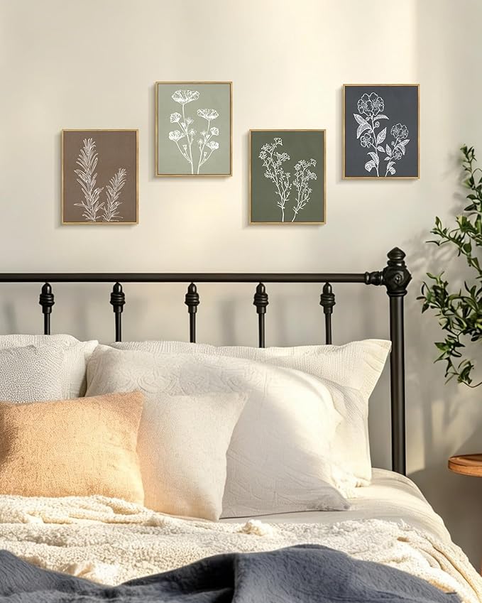 Drsoum Vintage Botanical Wall Art Framed Boho Wall Decor Wooded Minimalist Plant Print Modern Rustic Farmhouse Home Kitchen 8x10inx6pcs