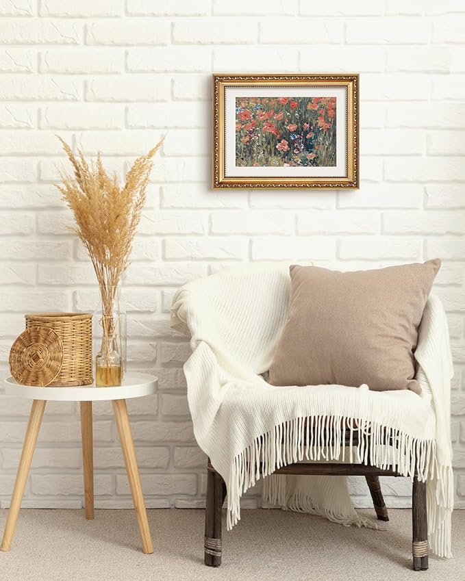 VIYYIEA Gold Framed Impressionist Wildflower Meadow Canvas Wall Art, Vintage Floral Painting for Sophisticated Living Room or Master Bedroom | Lightweight No-Glass Design | 11x14 Inch