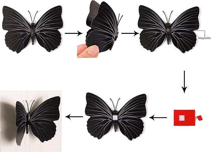 24pcs 3D Vivid Special Man-Made Lively Butterfly Wall Stickers Removable Butterflies Wall Decals 3D Nursery Art Decor for Kids Girls Bedroom Living Room Classroom Party Decoration White & Black