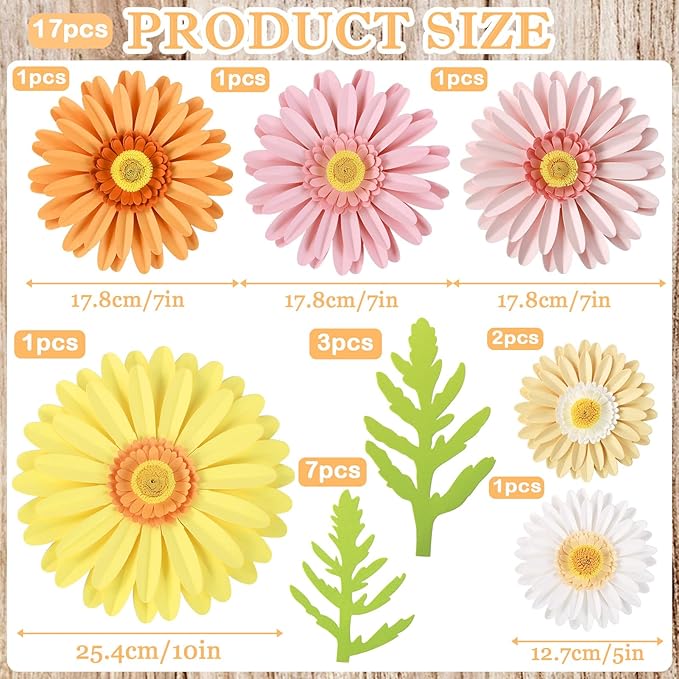 SUNBEAUTY Paper Flowers Decorations for Wall 3D Giant Daisy Artificial Flowers Bulletin Board Decoration Floral Paper Flowers Hanging for Spring Classroom Office Decor Wedding Baby Shower Garden Party