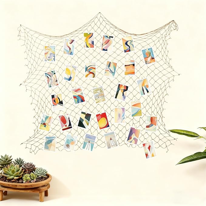 Decorative Fishing Net 80x40 Inch, Patioland Large Caramel Picture Fish Net, Wall Photo Hanging Fishnet for Nautical Mermaid Pirate Ocean Themed Hawaii Beach Under the Sea Party Decorations (1 Pack)
