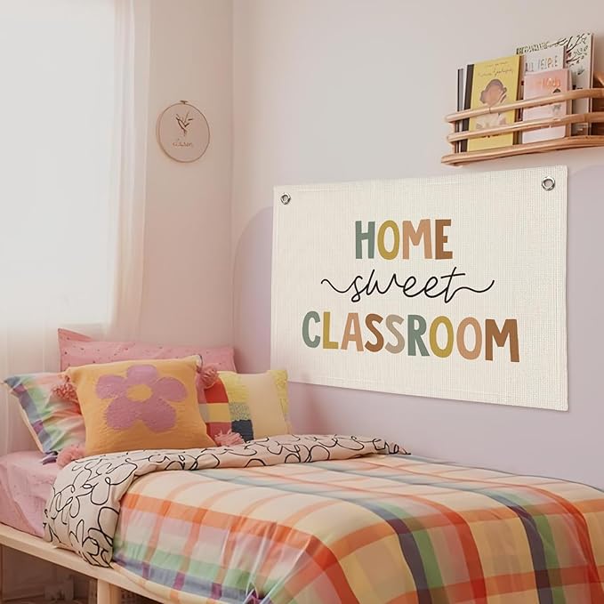 Classroom Decor, Inclusive Classroom Welcome Boho Linen Banner Wall Hanging Banner Flag Decor for Homeschool Nursery